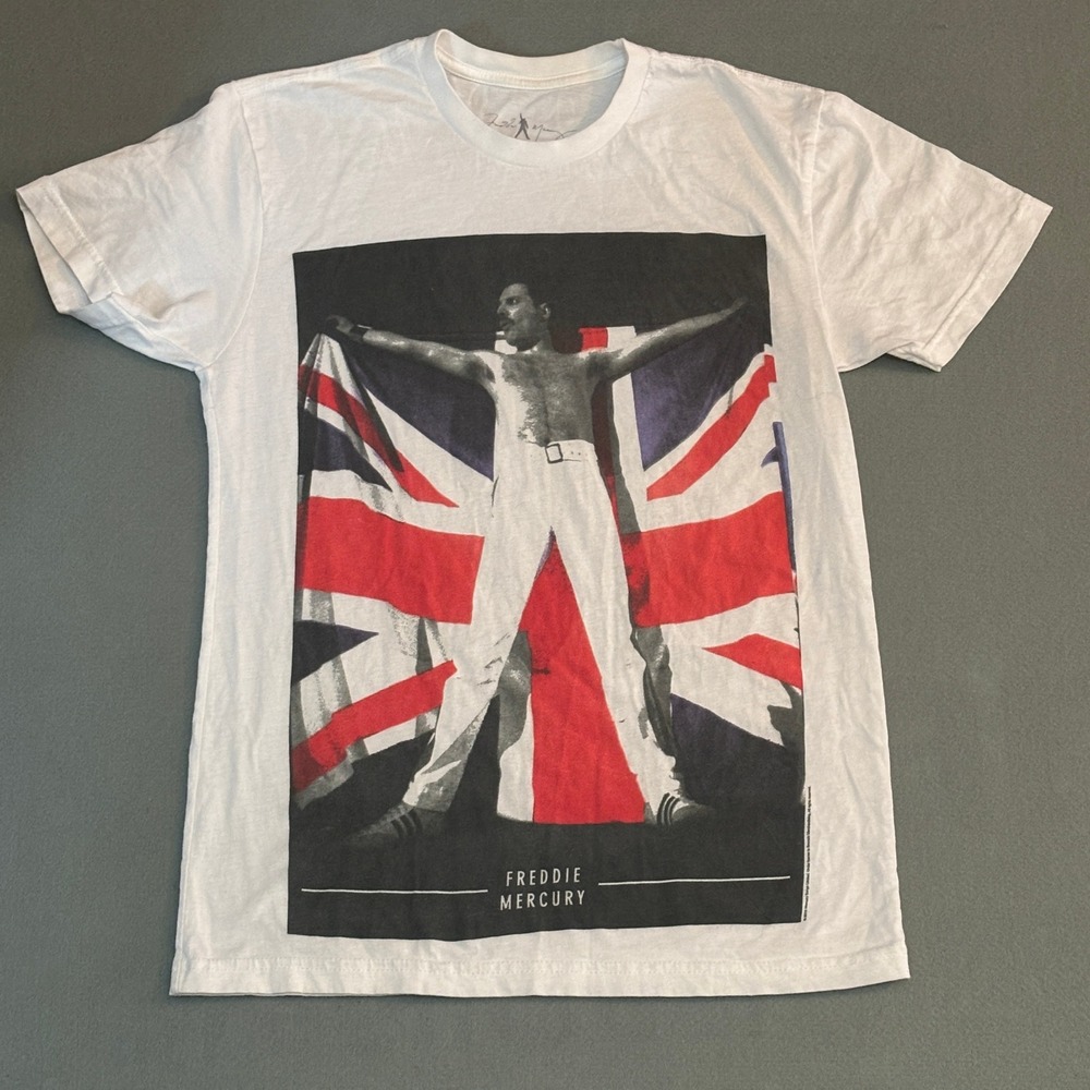 Bravado Freddie Mercury Queen Union Jack Graphic Tee White Mens Small Shirt